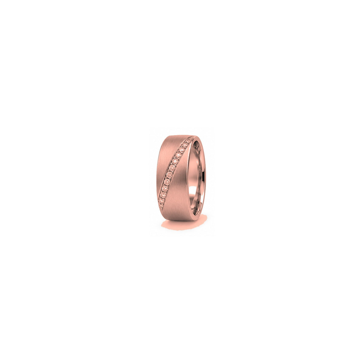 [metal:rose-gold] Emrys Offset Diamond Band — rose gold hero — illustrative catalogue render