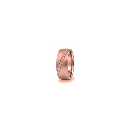 [metal:rose-gold] Emrys Offset Diamond Band — rose gold hero — illustrative catalogue render