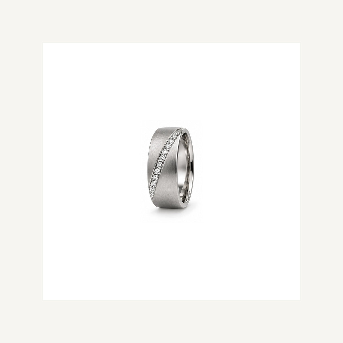 [metal:white-gold] Emrys Offset Diamond Band — white gold detail — illustrative catalogue render