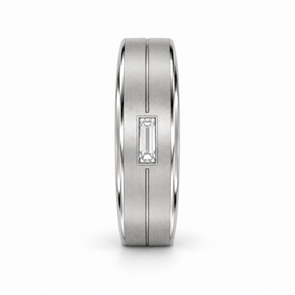 [metal:white-gold] Eryndor Twin-Groove Baguette Band — edge-profile — Same design shown edge profile [catalog-v4]