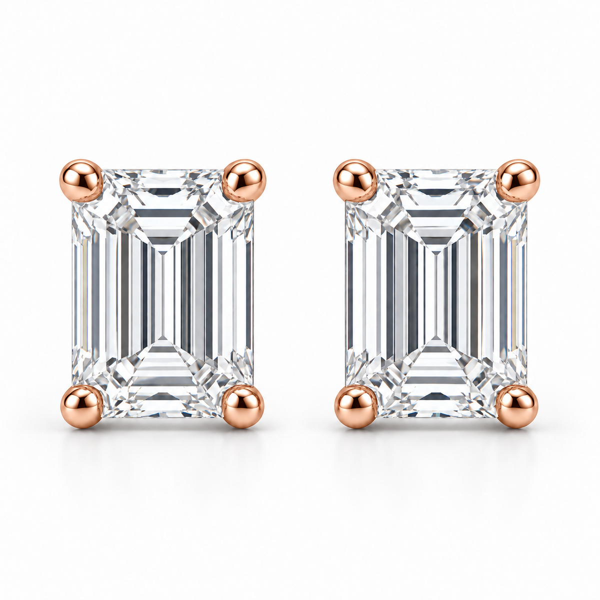 [metal:rose-gold] Estelle Emerald-Cut Studs — front — Rose gold colour preview [catalog-v4]