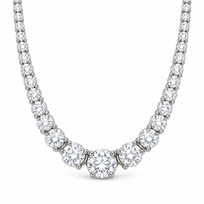 [metal:white-gold] Eternelle Tennis Necklace — front — Graduated round diamond necklace, front studio view [catalog-v4]