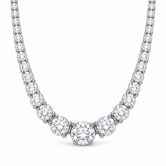 [metal:white-gold] Eternelle Tennis Necklace — front — Graduated round diamond necklace, front studio view [catalog-v4]