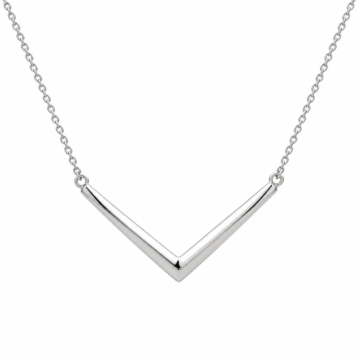 [metal:white-gold] Evadne Chevron Necklace — front — Evadne Chevron Necklace front design illustration [catalog-v4]