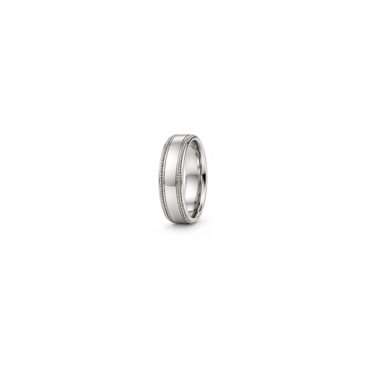 [metal:white-gold] Evander Milgrain Band — white gold hero — illustrative catalogue render