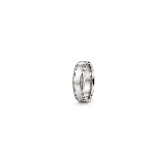 [metal:white-gold] Evander Milgrain Band — white gold hero — illustrative catalogue render