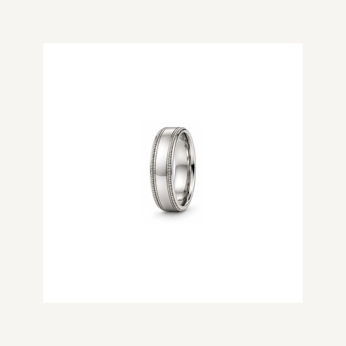 [metal:white-gold] Evander Milgrain Band — white gold detail — illustrative catalogue render