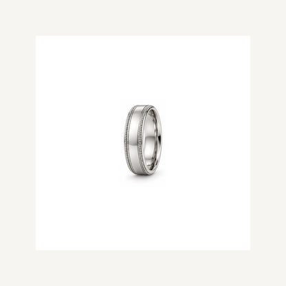 [metal:white-gold] Evander Milgrain Band — white gold detail — illustrative catalogue render
