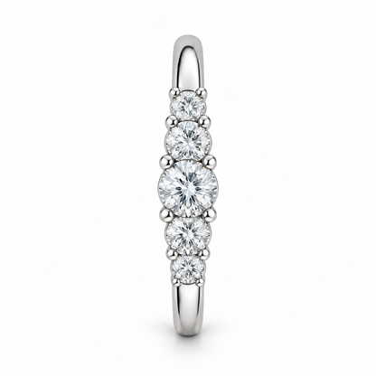 [metal:white-gold] Felicite Five-Stone Ring — side-profile — Five graduated round diamond band, edge profile studio view [catalog-v4]