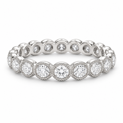 [metal:white-gold] Fleur Scalloped Eternity Ring — front — Scalloped diamond eternity ring, shallow front studio view [catalog-v4]