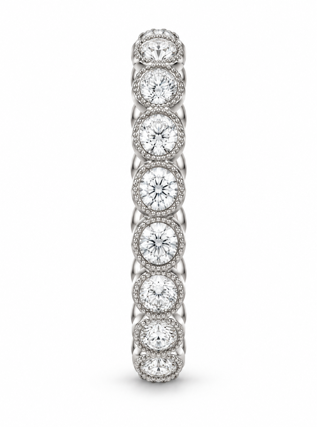 [metal:white-gold] Fleur Scalloped Eternity Ring — side-profile — Scalloped diamond eternity ring, edge profile studio view [catalog-v4]