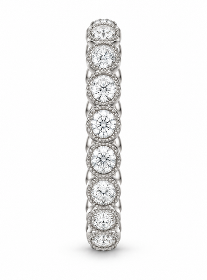 [metal:white-gold] Fleur Scalloped Eternity Ring — side-profile — Scalloped diamond eternity ring, edge profile studio view [catalog-v4]