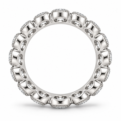 [metal:white-gold] Fleur Scalloped Eternity Ring — top — Scalloped diamond eternity ring, circular elevation studio view [catalog-v4]