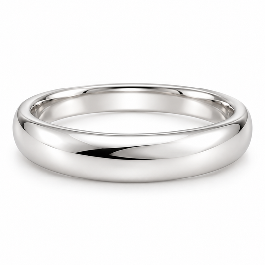 [metal:white-gold] Florence Ribbon Band — front — Tapered ribbon band, shallow front studio view [catalog-v4]