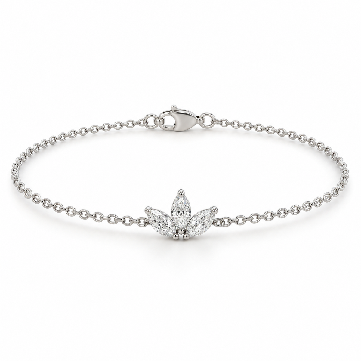 [metal:white-gold] Floriane Marquise Cluster Bracelet — front — Floriane Marquise Cluster Bracelet front design illustration [catalog-v4]