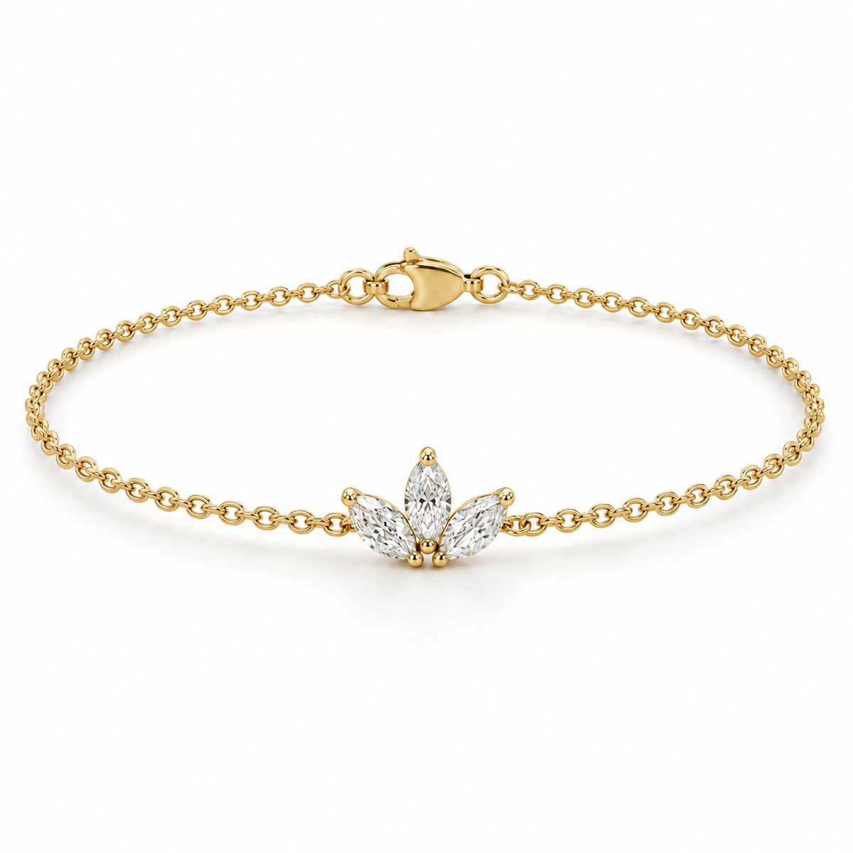 [metal:yellow-gold] Floriane Marquise Cluster Bracelet — front — Floriane Marquise Cluster Bracelet front design illustration [catalog-v4]