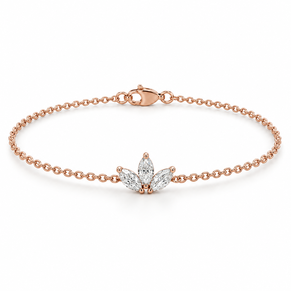 [metal:rose-gold] Floriane Marquise Cluster Bracelet — front — Floriane Marquise Cluster Bracelet front design illustration [catalog-v4]