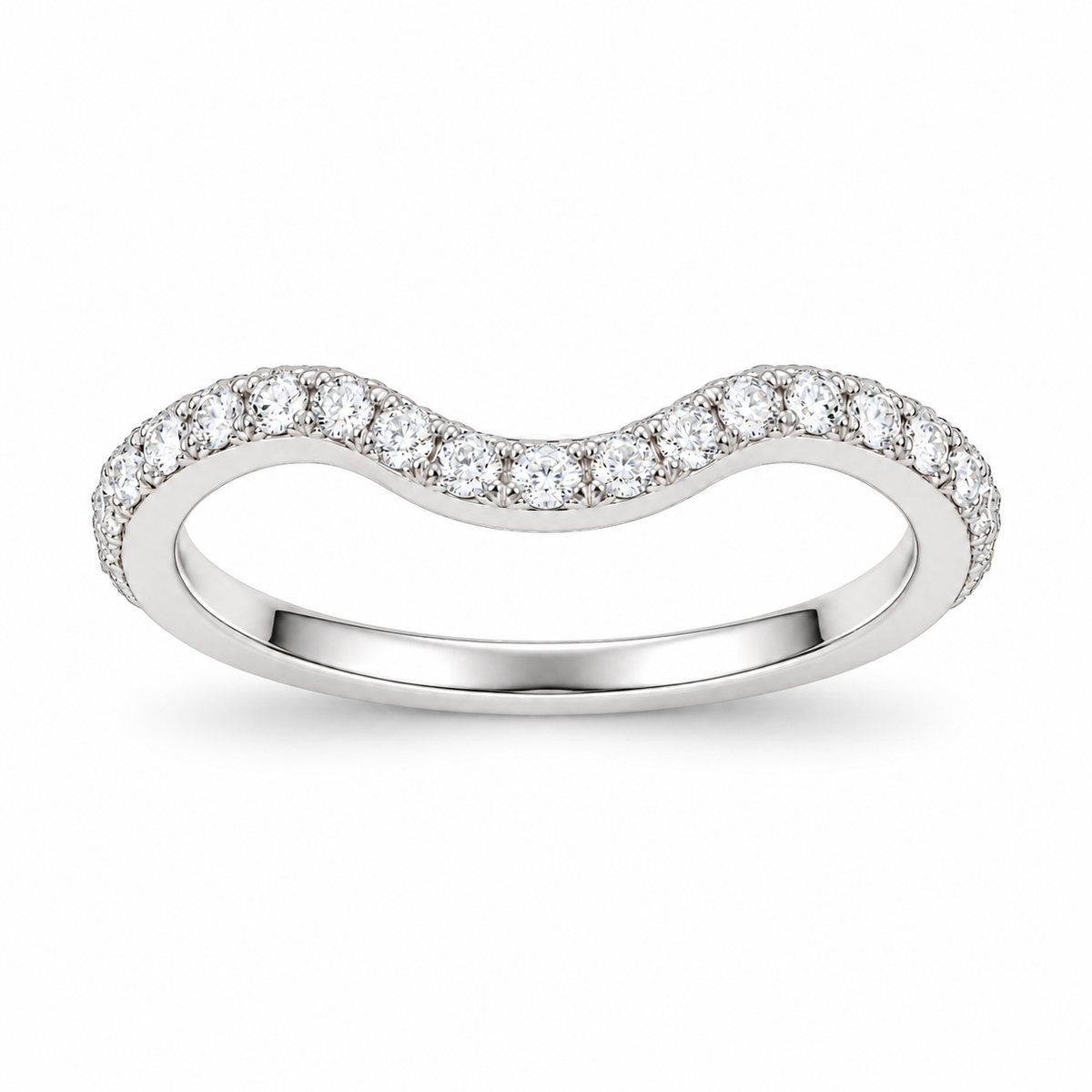 [metal:white-gold] Gabrielle Curved Diamond Ring — front — Gently curved pavé nesting band, shallow front studio view [catalog-v4]