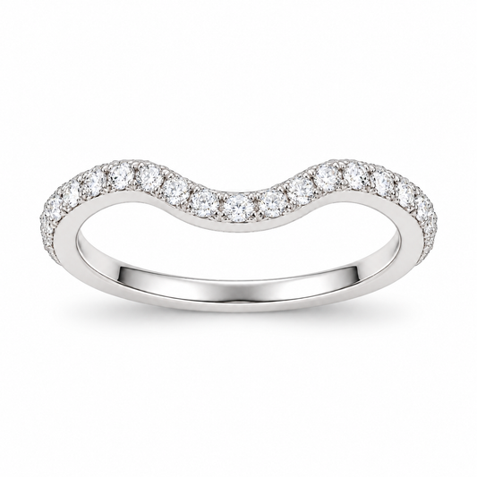 [metal:white-gold] Gabrielle Curved Diamond Ring — front — Gently curved pavé nesting band, shallow front studio view [catalog-v4]