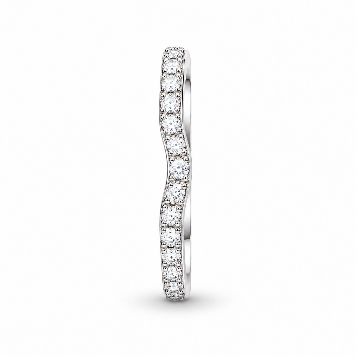[metal:white-gold] Gabrielle Curved Diamond Ring — side-profile — Gently curved pavé nesting band, edge profile studio view [catalog-v4]