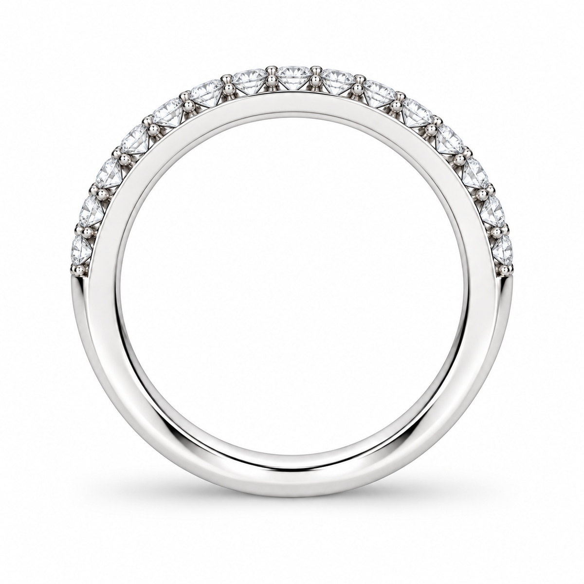 [metal:white-gold] Gabrielle Curved Diamond Ring — top — Gently curved pavé nesting band, circular elevation studio view [catalog-v4]