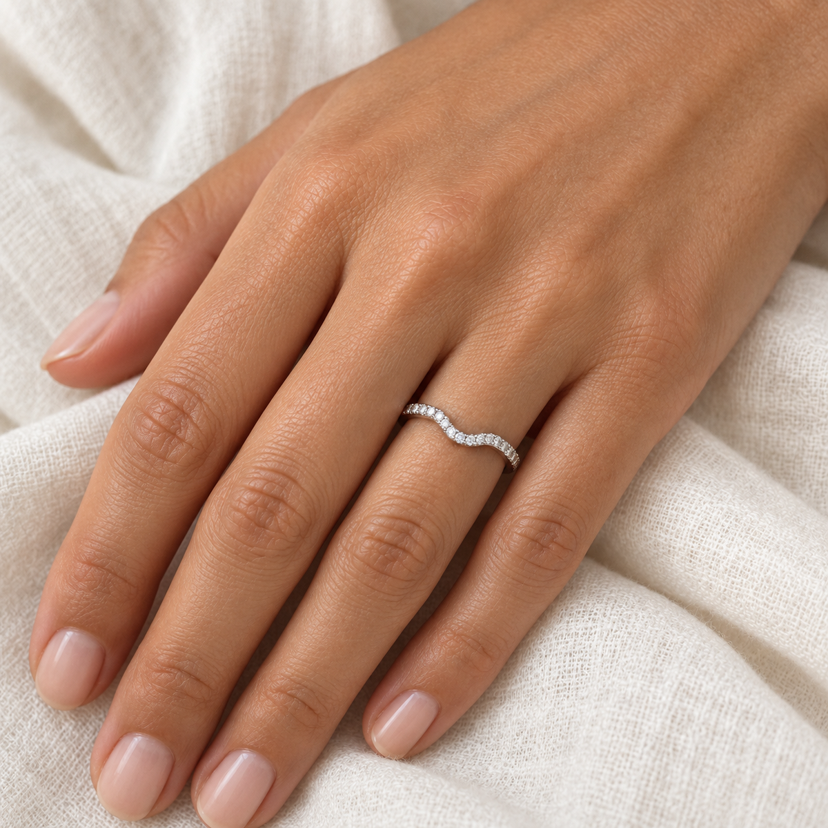 [metal:all] Gabrielle Curved Diamond Ring — worn — Human-worn styling illustration [catalog-v4]