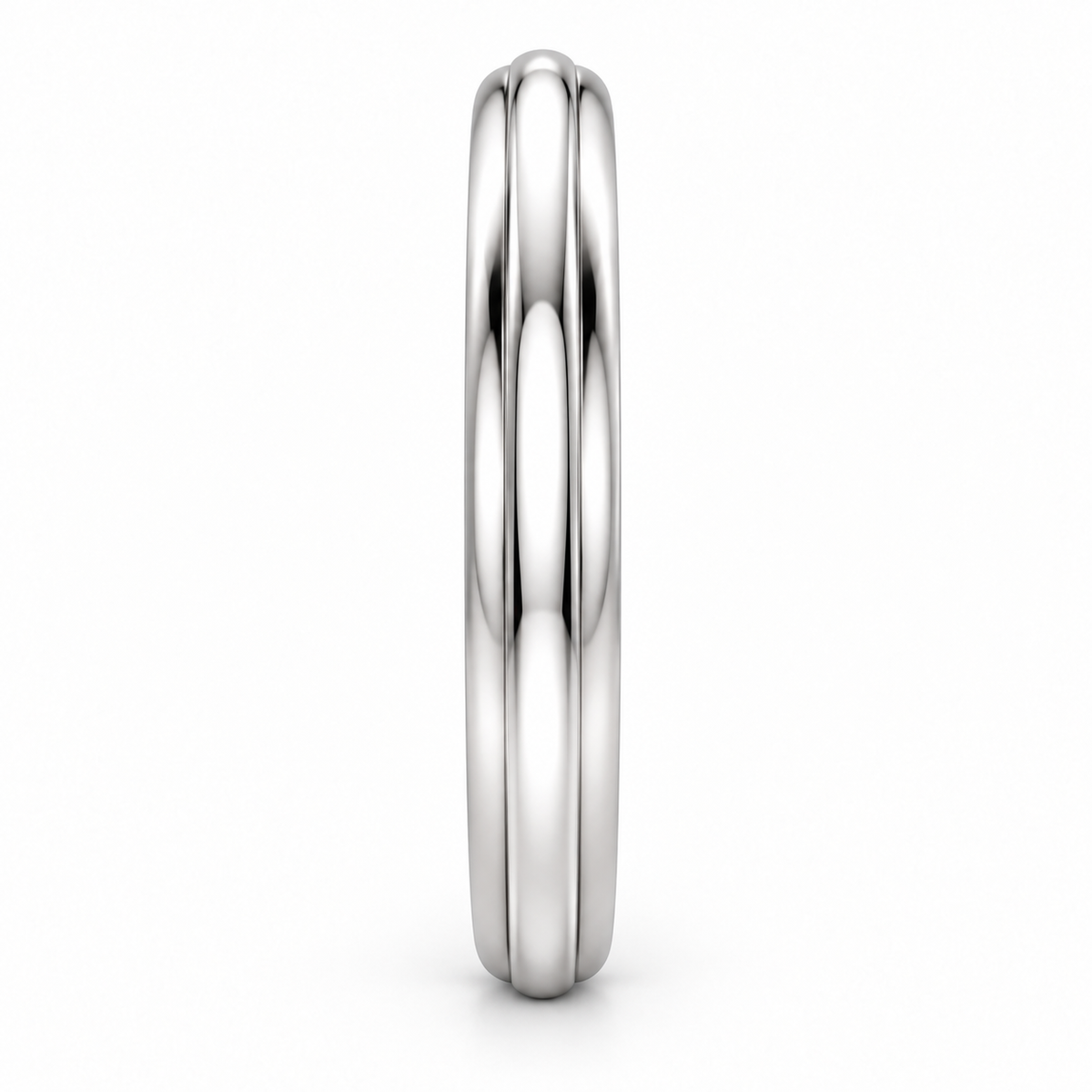 [metal:white-gold] Genevieve Cathedral Band — side-profile — Raised-ridge band, edge profile studio view [catalog-v4]