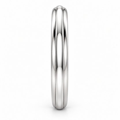 [metal:white-gold] Genevieve Cathedral Band — side-profile — Raised-ridge band, edge profile studio view [catalog-v4]