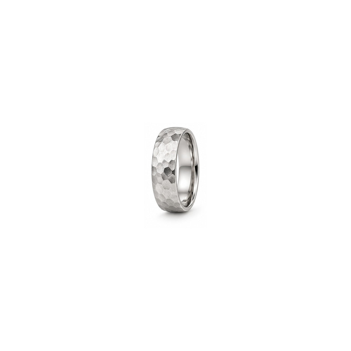 [metal:white-gold] Gideon Hammered Band — white gold hero — illustrative catalogue render