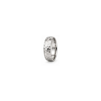 [metal:white-gold] Gideon Hammered Band — white gold hero — illustrative catalogue render