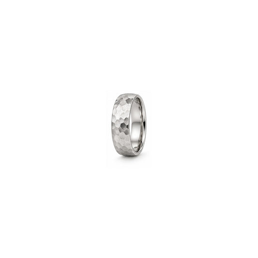 [metal:white-gold] Gideon Hammered Band — white gold hero — illustrative catalogue render