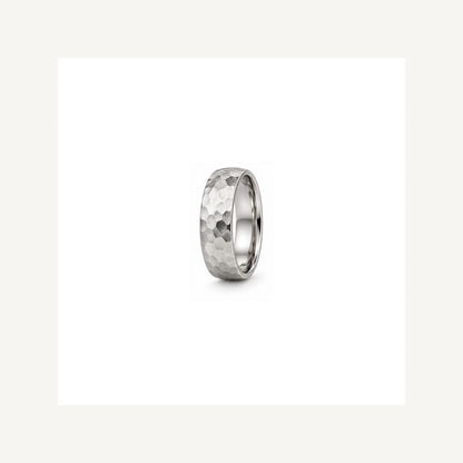 [metal:white-gold] Gideon Hammered Band — white gold detail — illustrative catalogue render