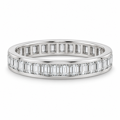 [metal:white-gold] Giselle Baguette Eternity Ring — front — Channel baguette eternity ring, shallow front studio view [catalog-v4]