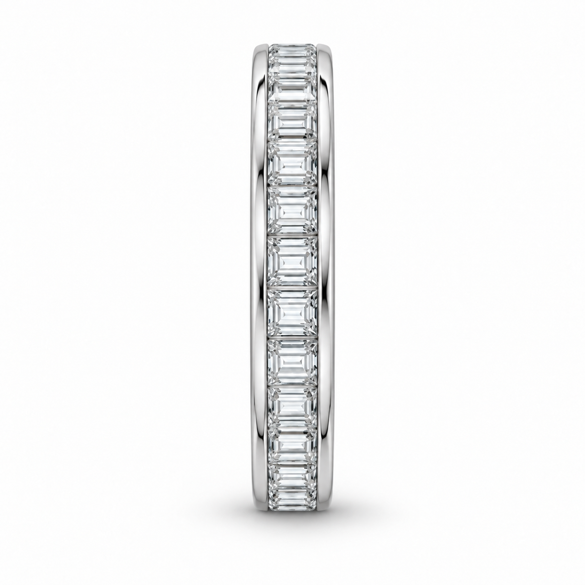 [metal:white-gold] Giselle Baguette Eternity Ring — side-profile — Channel baguette eternity ring, edge profile studio view [catalog-v4]