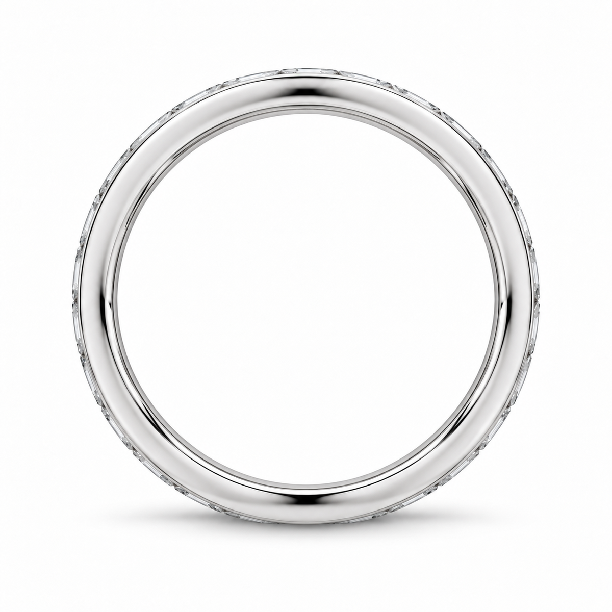 [metal:white-gold] Giselle Baguette Eternity Ring — top — Channel baguette eternity ring, circular elevation studio view [catalog-v4]