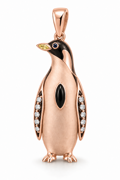 Glacielle Penguin Pendant — hero — [metal:rose-gold] — Model styling:19-inch (48.3 cm) chain; pendant sold separately
