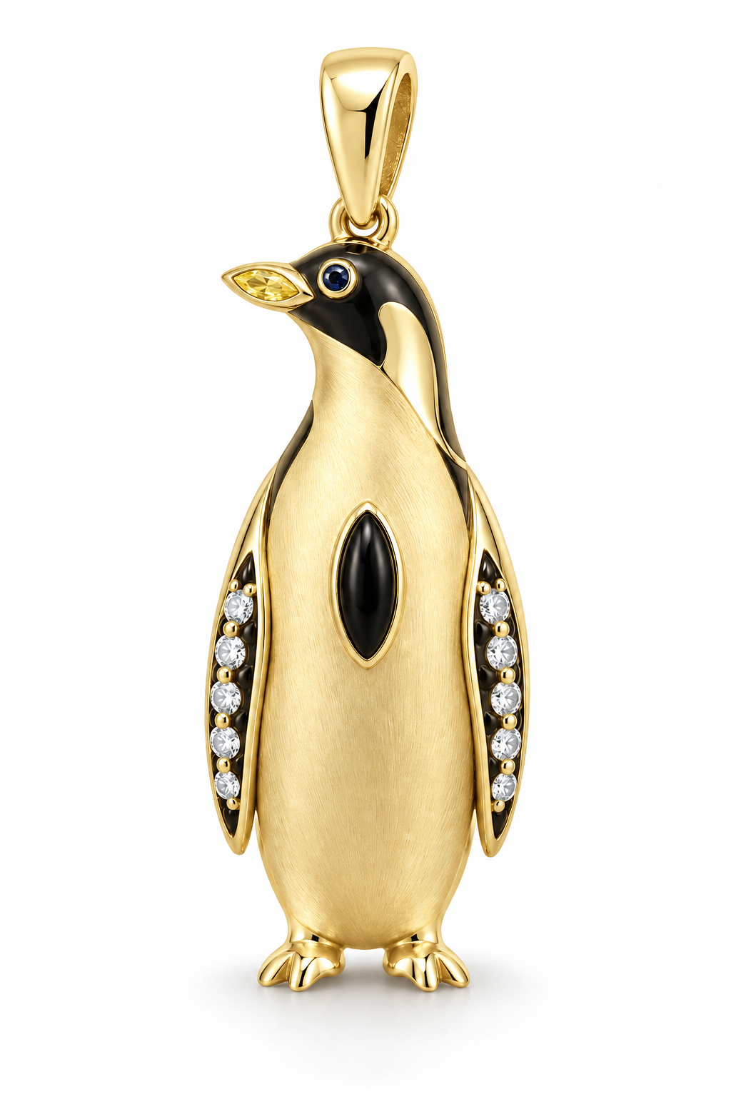 Glacielle Penguin Pendant — hero — [metal:yellow-gold] — Model styling:19-inch (48.3 cm) chain; pendant sold separately