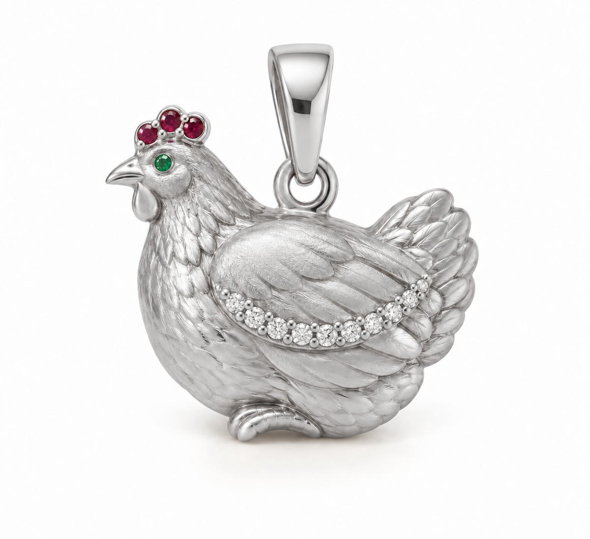 Grainne Chicken Pendant - hero - [metal:platinum] - Model styling: 19-inch (48.3 cm) chain; pendant sold separately