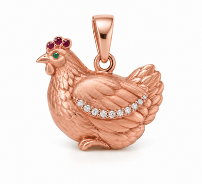 Grainne Chicken Pendant — hero — [metal:rose-gold] — Model styling:19-inch (48.3 cm) chain; pendant sold separately