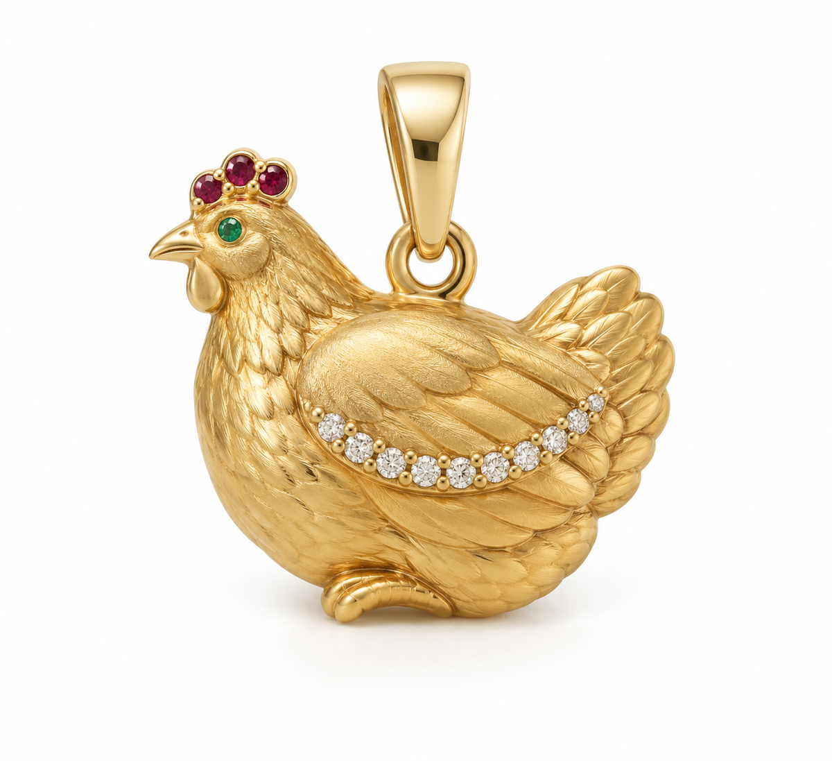 Grainne Chicken Pendant — hero — [metal:yellow-gold] — Model styling:19-inch (48.3 cm) chain; pendant sold separately