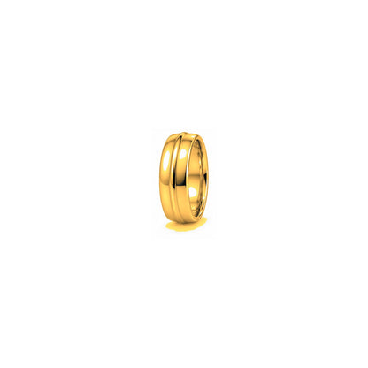 [metal:yellow-gold] Hadrian Knife-Edge Band — yellow gold hero — illustrative catalogue render