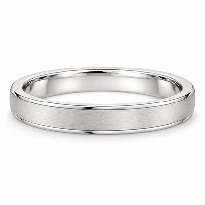 [metal:white-gold] Helene Brushed Band — front — Brushed band with polished edges, shallow front studio view [catalog-v4]