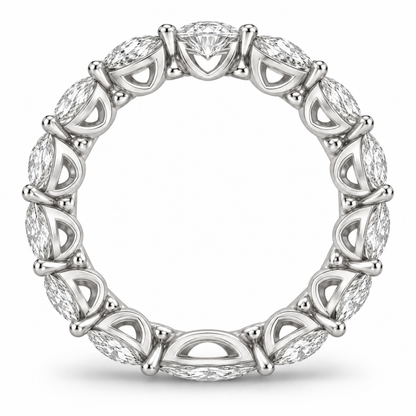 [metal:white-gold] Honora Pear Eternity Ring — top — Alternating pear diamond eternity ring, circular elevation studio view [catalog-v4]