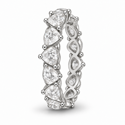 [metal:white-gold] Honora Pear Eternity Ring — three-quarter — Alternating pear diamond eternity ring, standing oblique studio view [catalog-v4]
