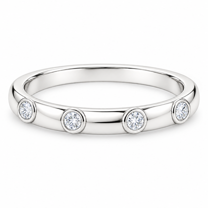 [metal:white-gold] Iliana Bezel Diamond Ring — front — Spaced round bezel diamond band, shallow front studio view [catalog-v4]