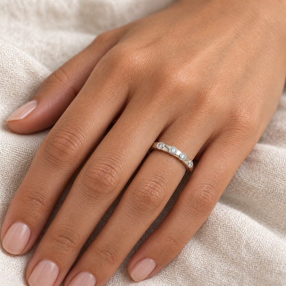 [metal:all] Iliana Bezel Diamond Ring — worn — Human-worn styling illustration [catalog-v4]
