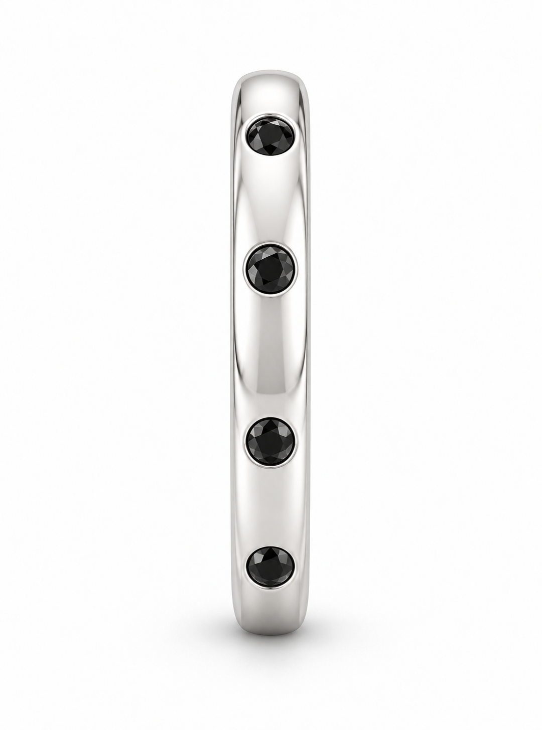 [metal:white-gold] Ione Black Diamond Ring — side-profile — Flush-set black diamond band, edge profile studio view [catalog-v4]