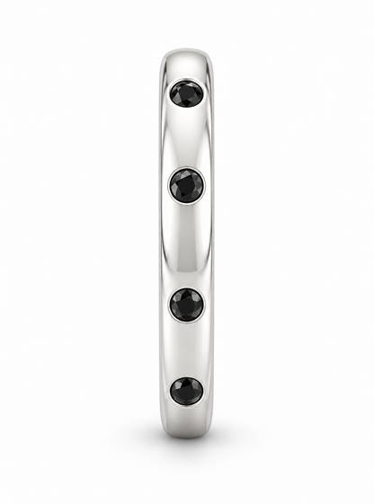 [metal:white-gold] Ione Black Diamond Ring — side-profile — Flush-set black diamond band, edge profile studio view [catalog-v4]