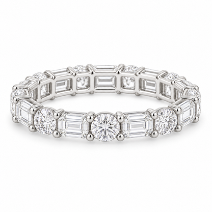 [metal:white-gold] Iris Mixed-Cut Eternity Ring — front — Mixed-cut diamond eternity ring, shallow front studio view [catalog-v4]
