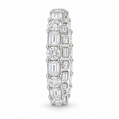 [metal:white-gold] Iris Mixed-Cut Eternity Ring — side-profile — Mixed-cut diamond eternity ring, edge profile studio view [catalog-v4]